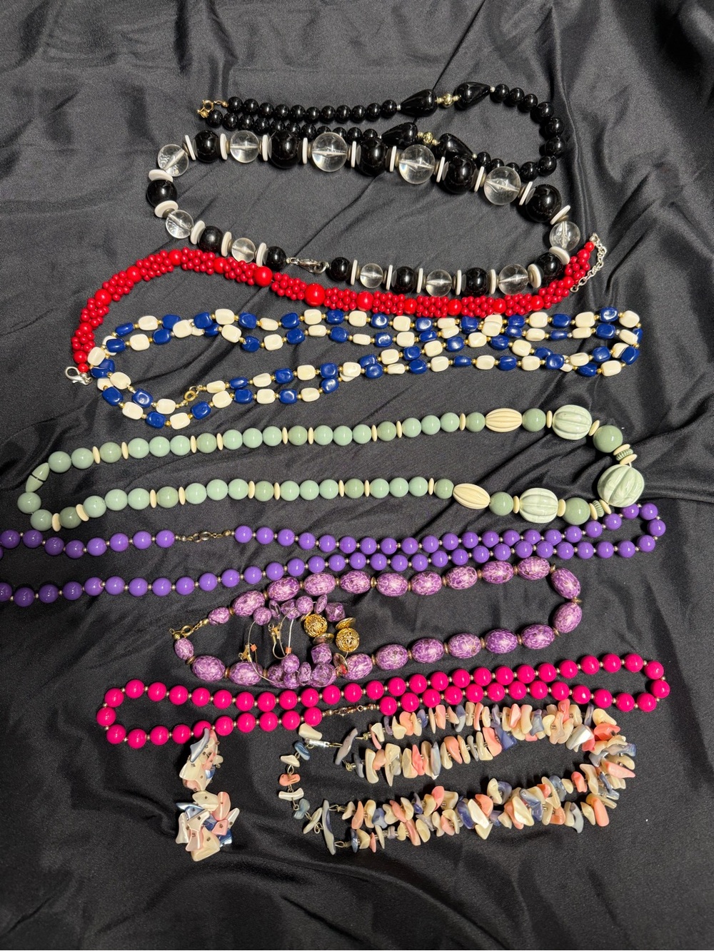 Multi-Color Women’s Beaded Necklace Set - Black, Red, Blue, Green, Purple, Pink